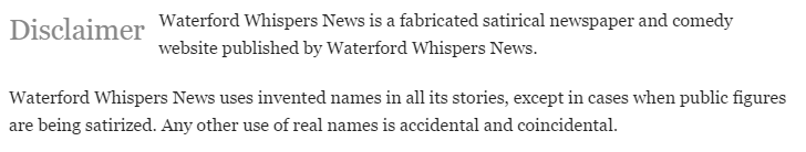 Waterford Whispers News - Admittedly satire.