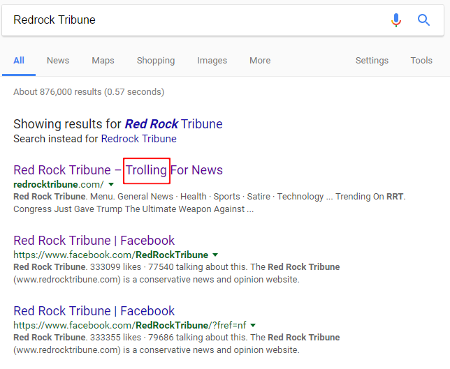 Google Search for Redrock Tribune